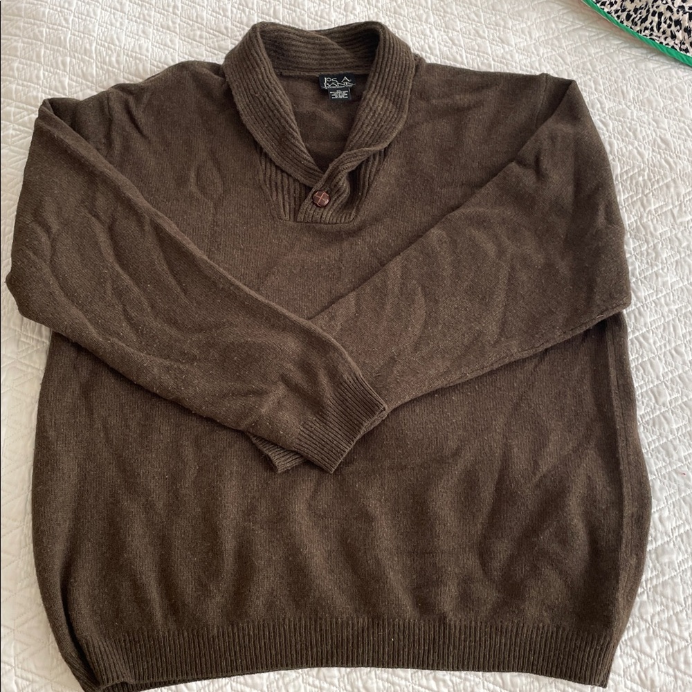 Jos. A. Bank Brown VINTAGE V-Neck Traveler Sweater with Biscuit Button Wool XL